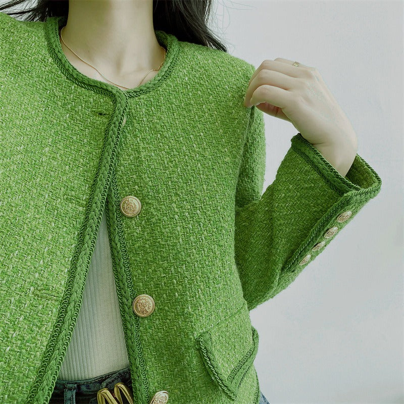 Green wool small fragrant style jacket for women's high-end design short. top