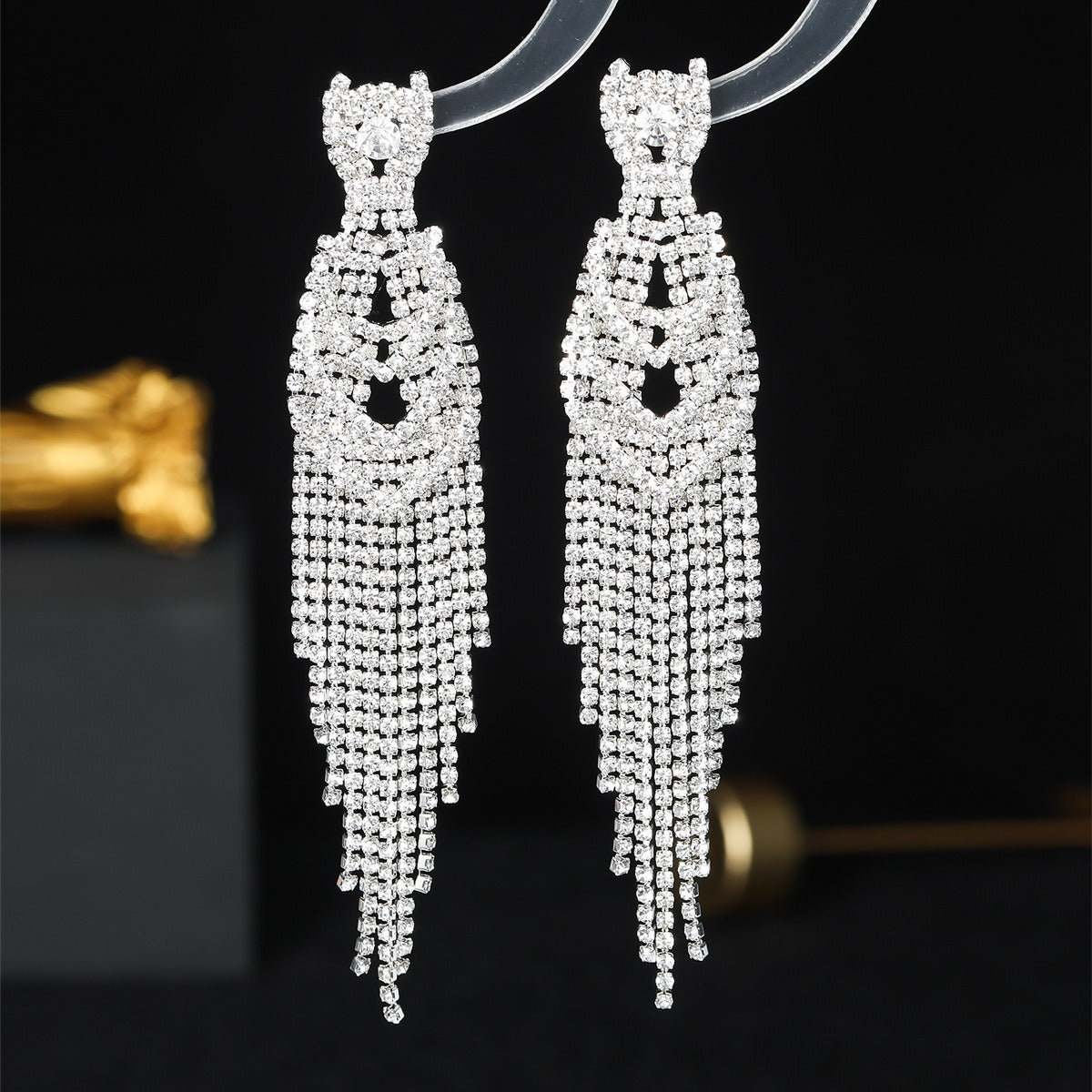 Pendientes de borla largos de diamantes de lujo para mujer, pendientes de novia elegantes y de alta gama