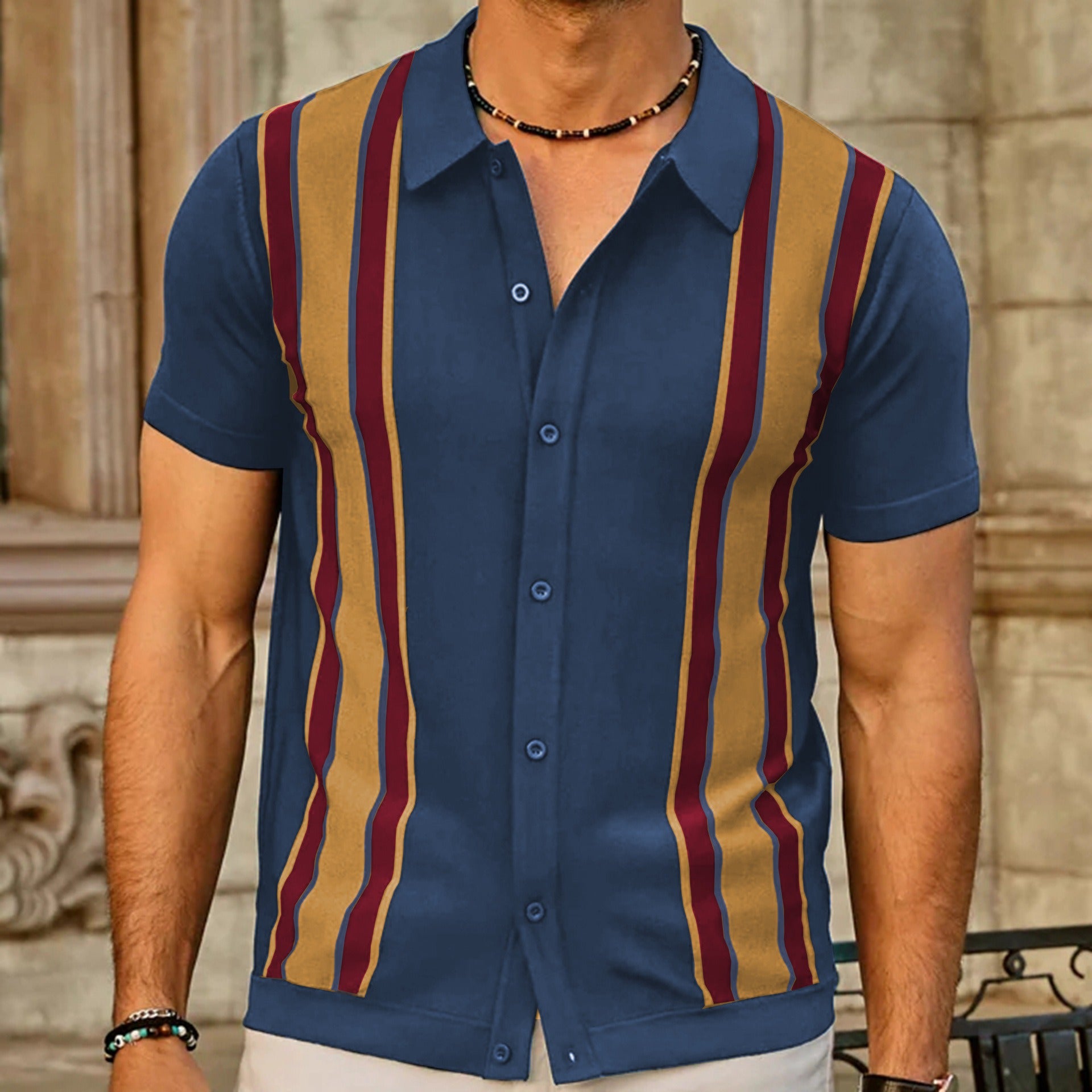 Nueva camisa de punto de verano, camisa POLO de negocios con contraste empalmado