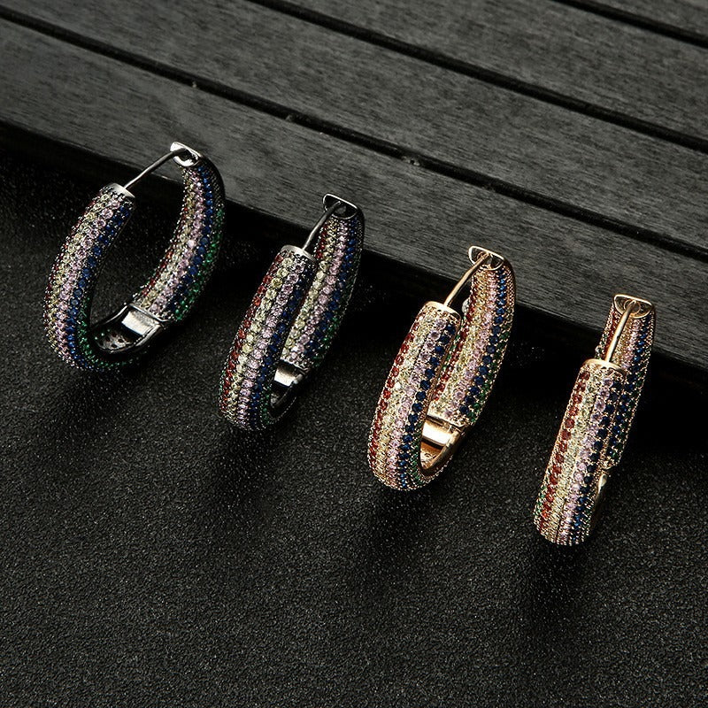 Colorful zircon earrings for women, versatile Korean style geometric earrings