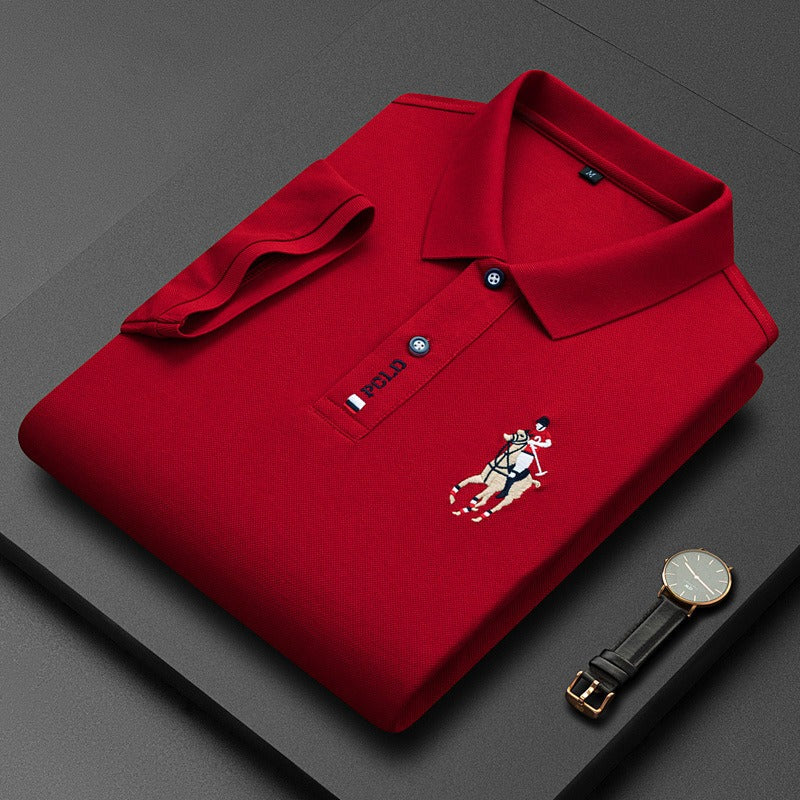 Men's short sleeved POLO shirt with a lapel and pearl T-shirt