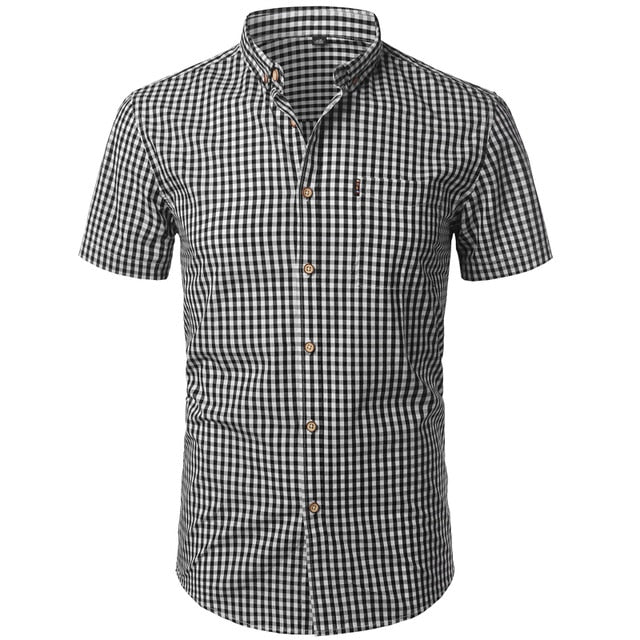 Camisa a cuadros pequeña para hombre, camisas de vestir de algodón de manga corta de verano para hombre