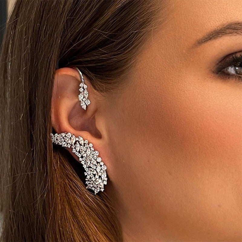 Simple rhinestone earrings ins style niche leaf-shaped ear hooks