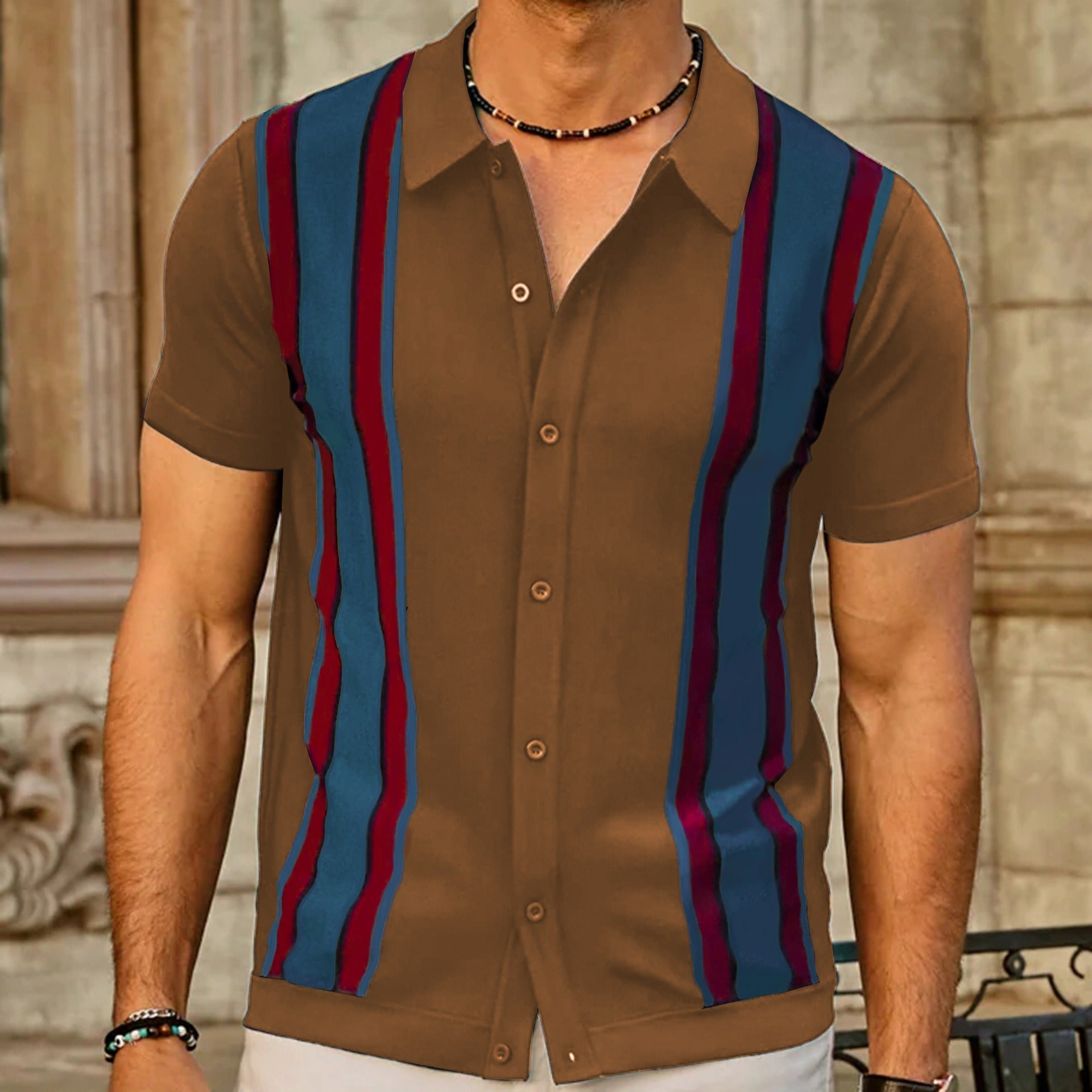 Nueva camisa de punto de verano, camisa POLO de negocios con contraste empalmado