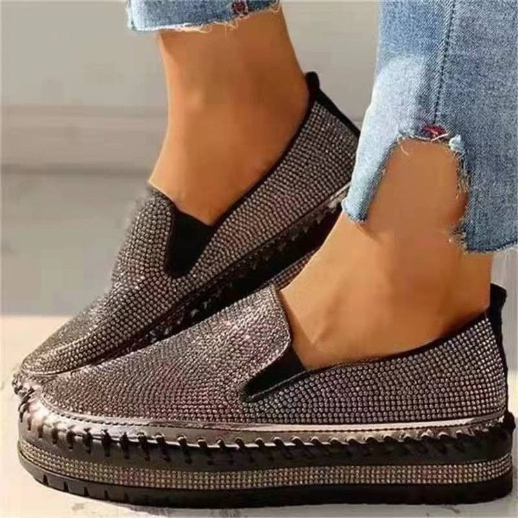 Zapatos sin cordones de suela gruesa con diamantes de imitación para mujer.