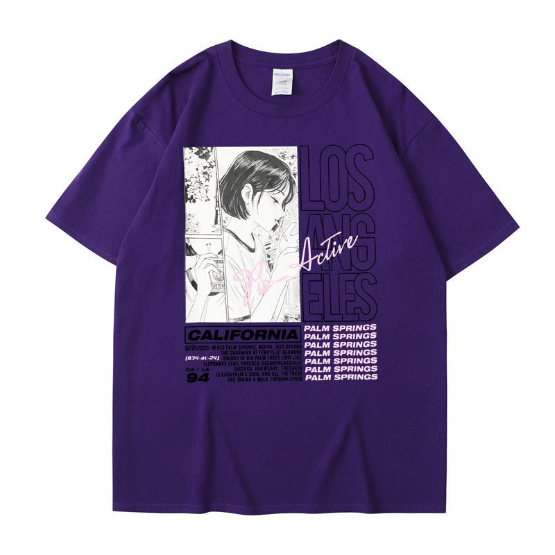 Camiseta de manga corta con estampado de letras de Chica de Anime, Top Harajuku de algodón de verano para mujer