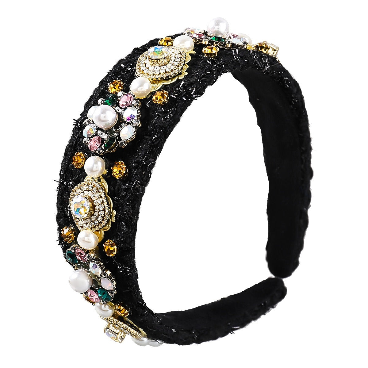 New Style Cloth Diamond Inlaid Pearl Flower Hair Hoop Women's Wide Edge Headband