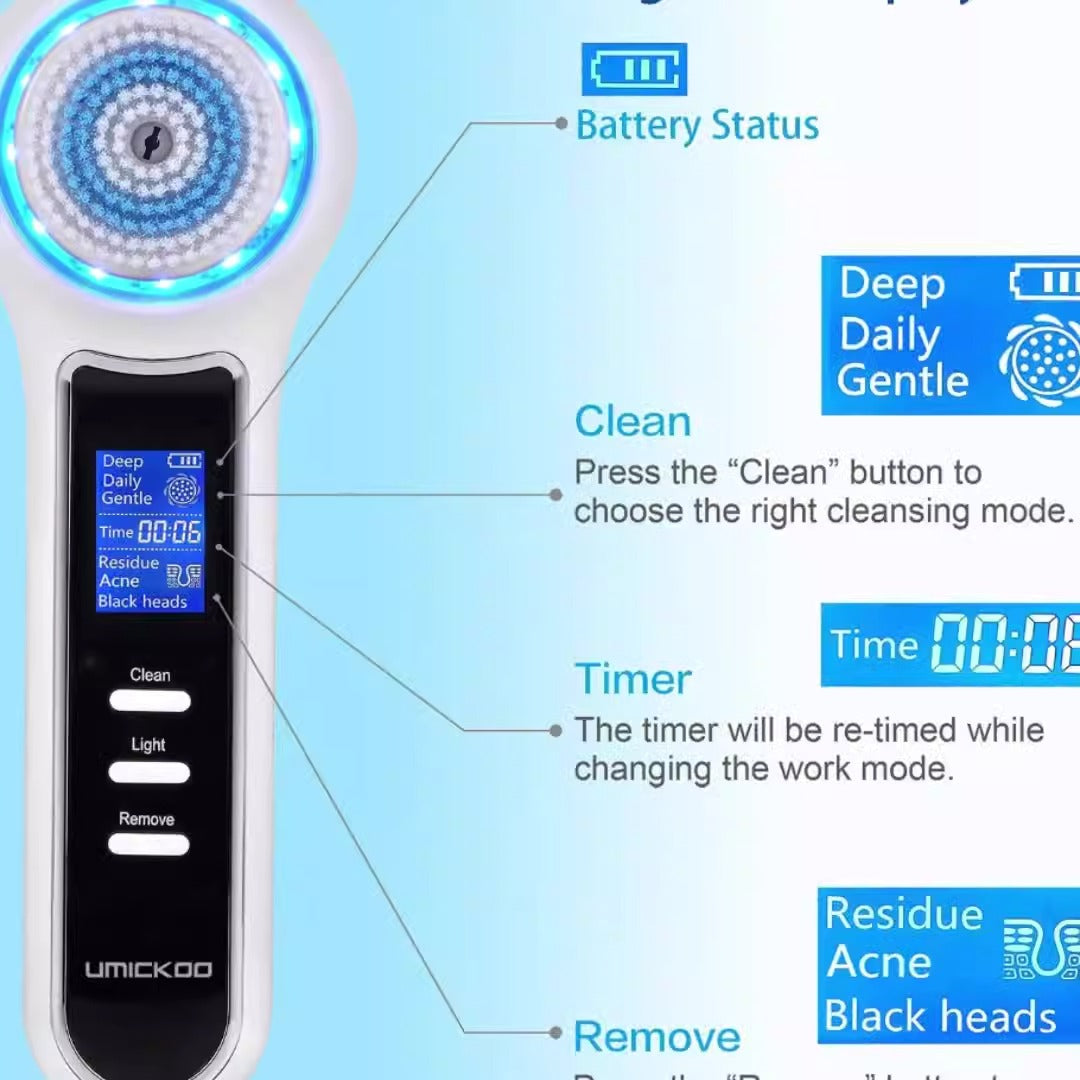 Limpiador facial eléctrico 3 en 1, máquina de cepillo facial con vibración sónica, cepillo de limpieza facial impermeable