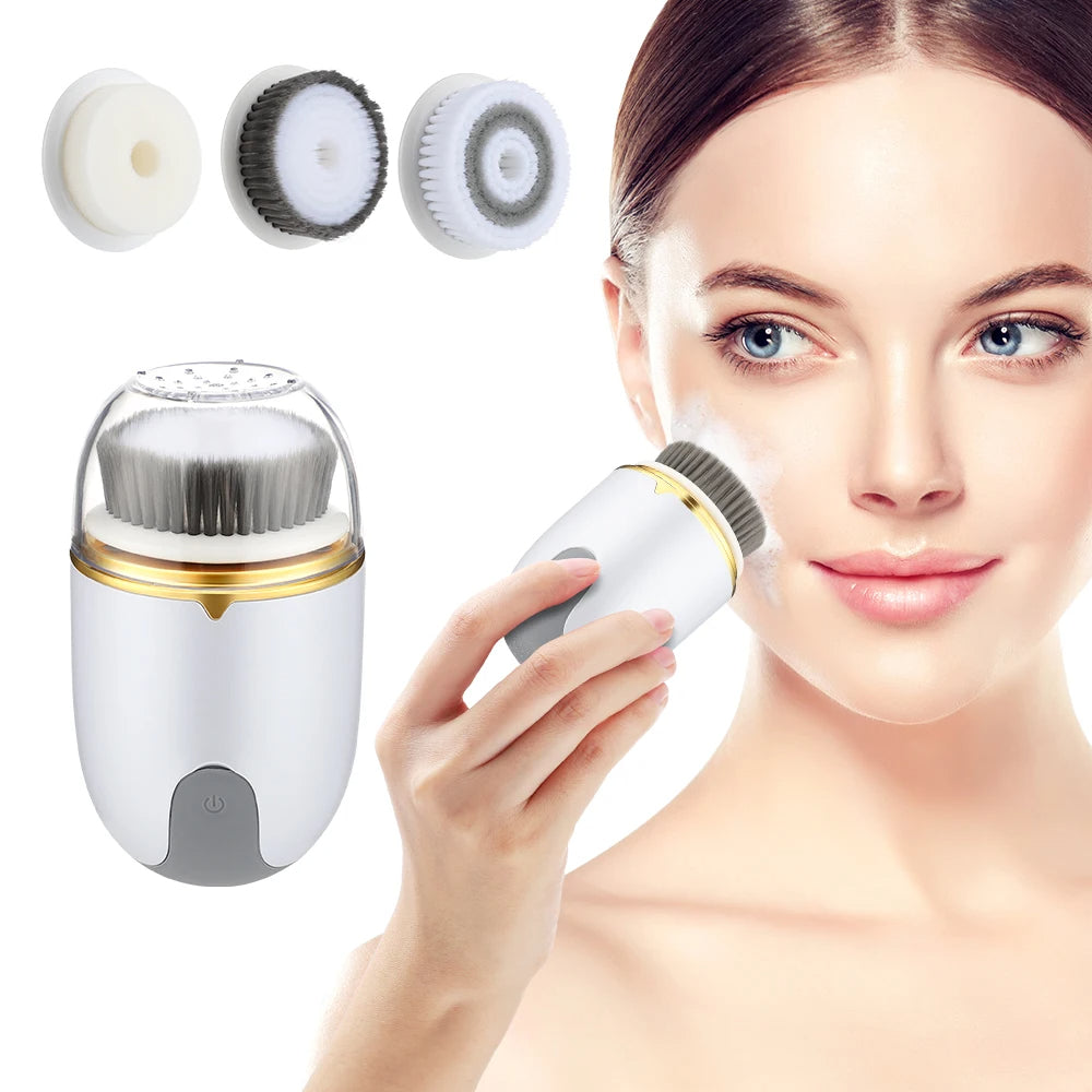 3 in 1 Ultrasonic Facial Cleanser Brush Electric Cleansing Face Brush 360 Rotate Deep Cleaning Brush