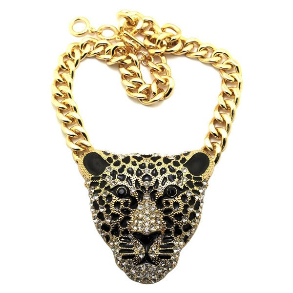 Collar con colgante helado con cabeza de leopardo para mujer