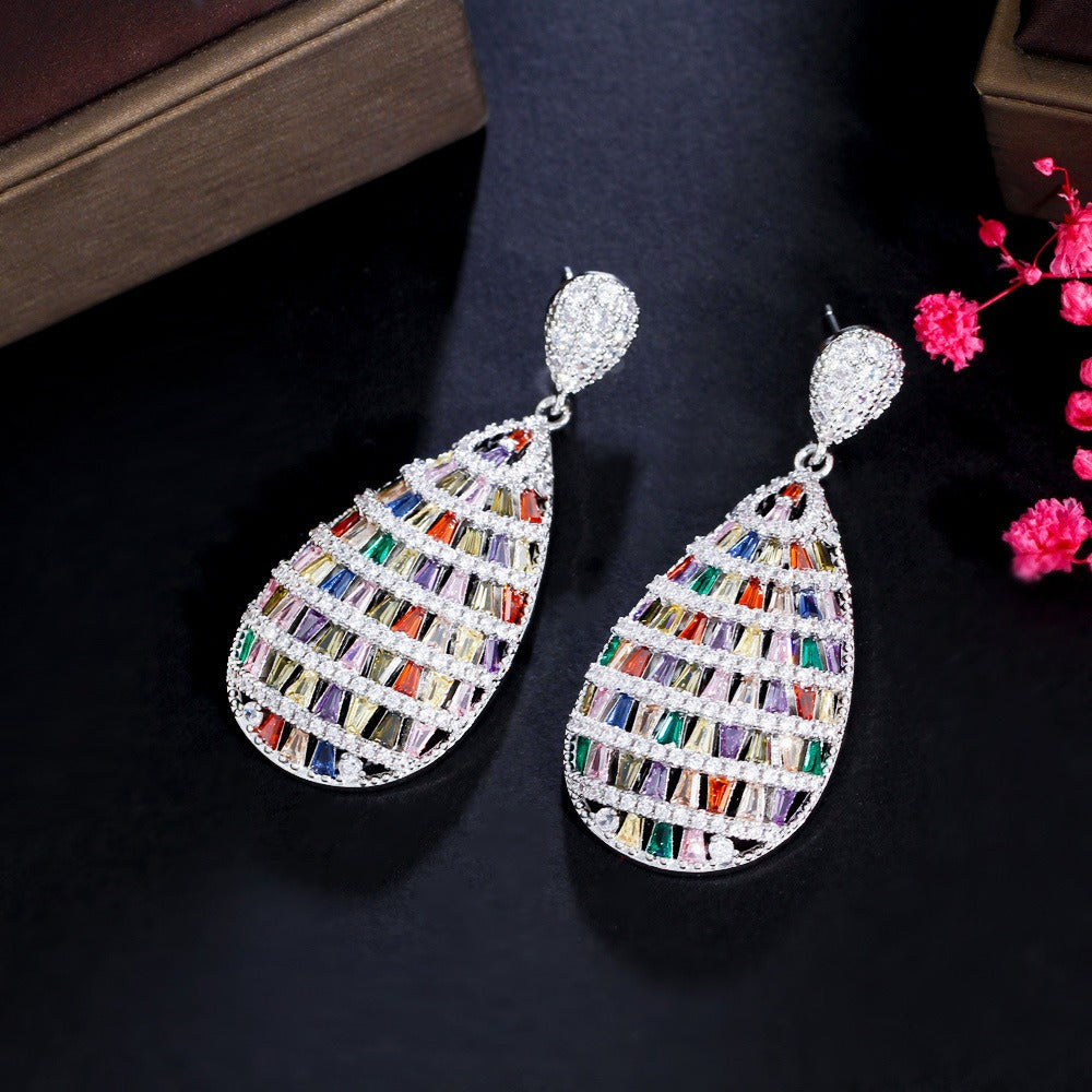 Fashion heavy industry elegant colorful gem three-dimensional earrings earrings