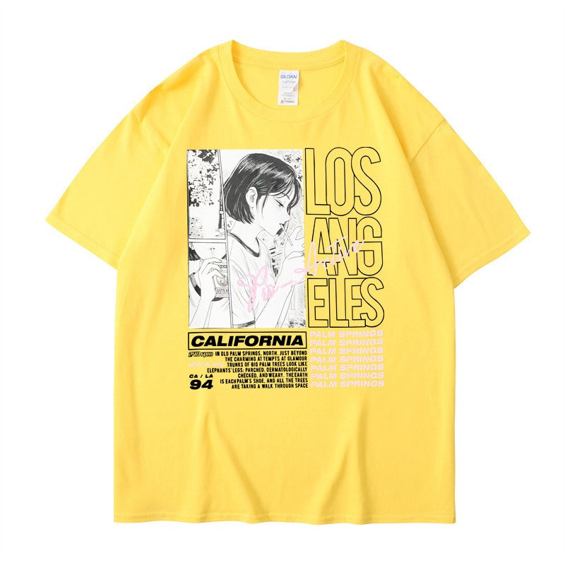 Camiseta de manga corta con estampado de letras de Chica de Anime, Top Harajuku de algodón de verano para mujer