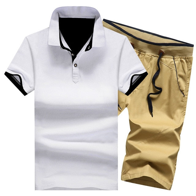 Cotton Mens Sets Polo Shirts Sets with Shorts