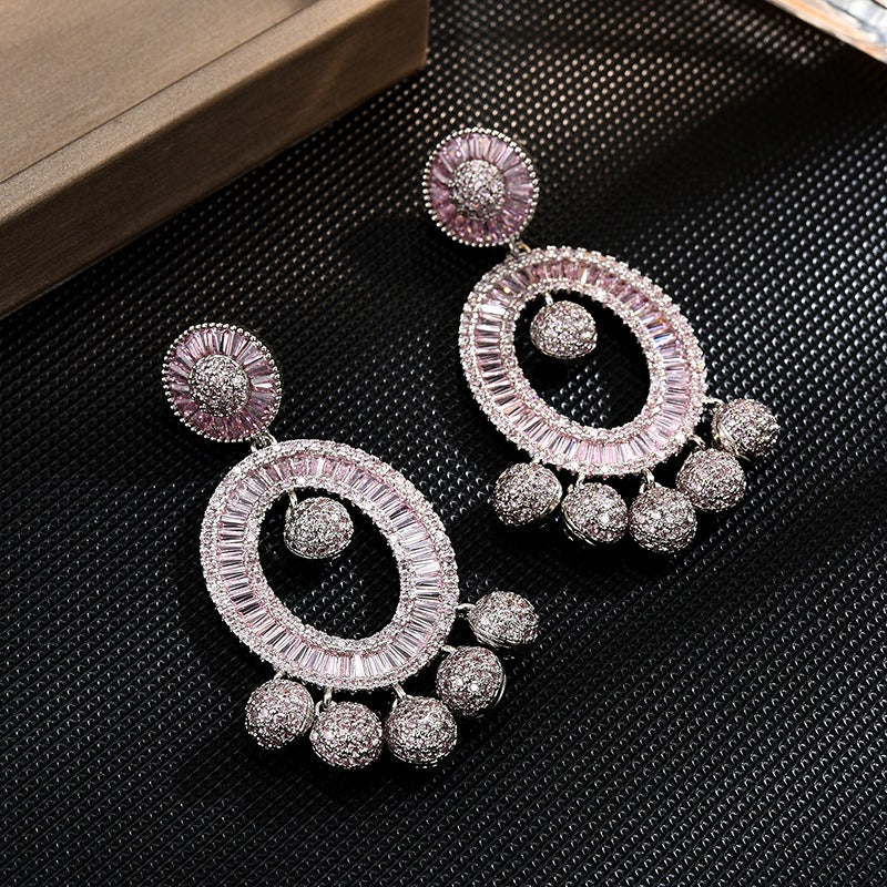 Three-dimensional tassel ball earrings, personalized exaggerated earrings
