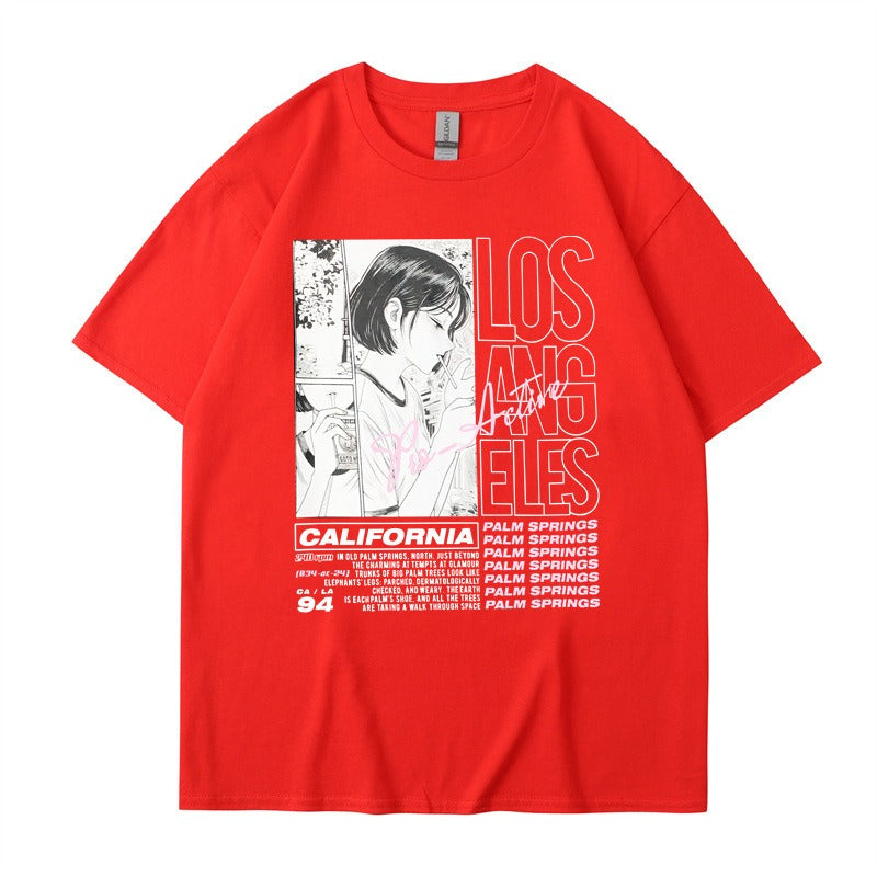 Camiseta de manga corta con estampado de letras de chica anime, algodón de verano