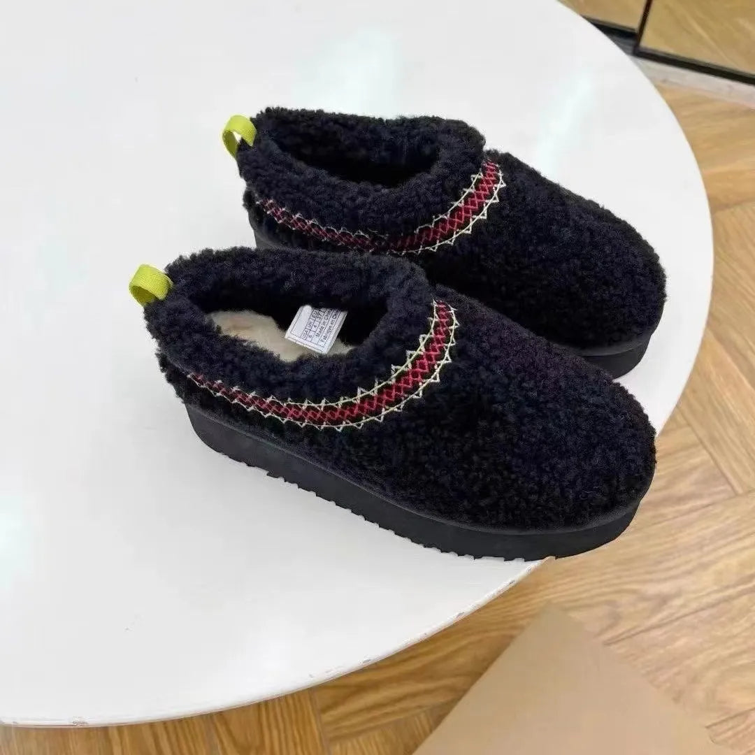 New Women Fur Slippers  Short Plush Warm Flip Flops