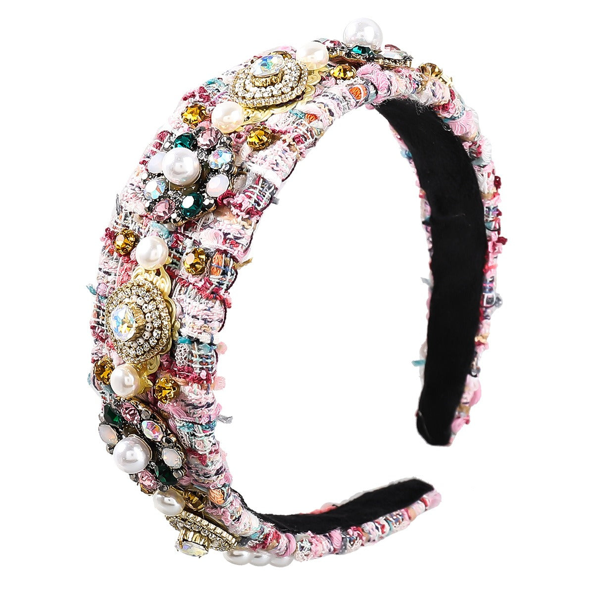 New Style Cloth Diamond Inlaid Pearl Flower Hair Hoop Women's Wide Edge Headband