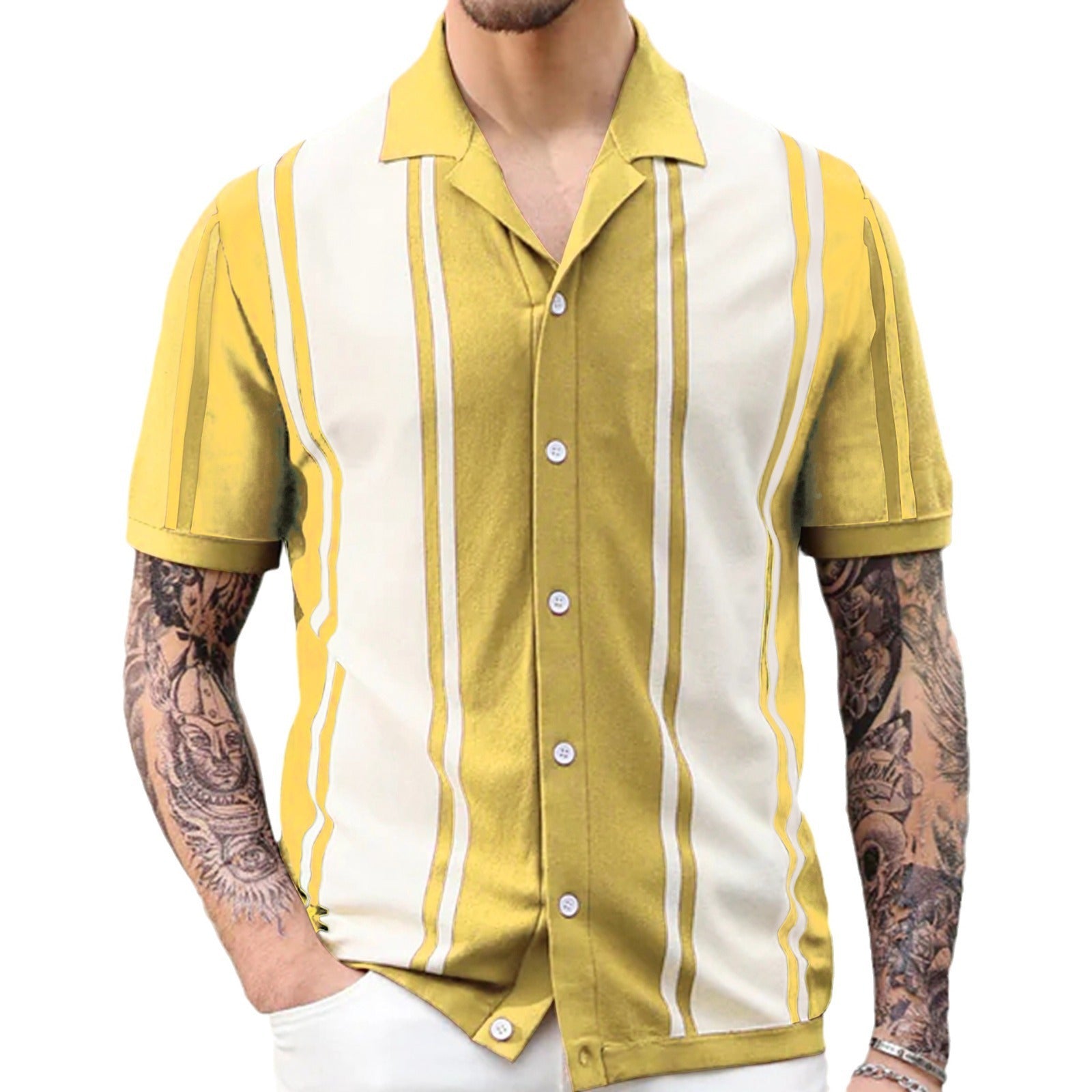 Summer patchwork contrasting knit shirt with lapel business polo shirt