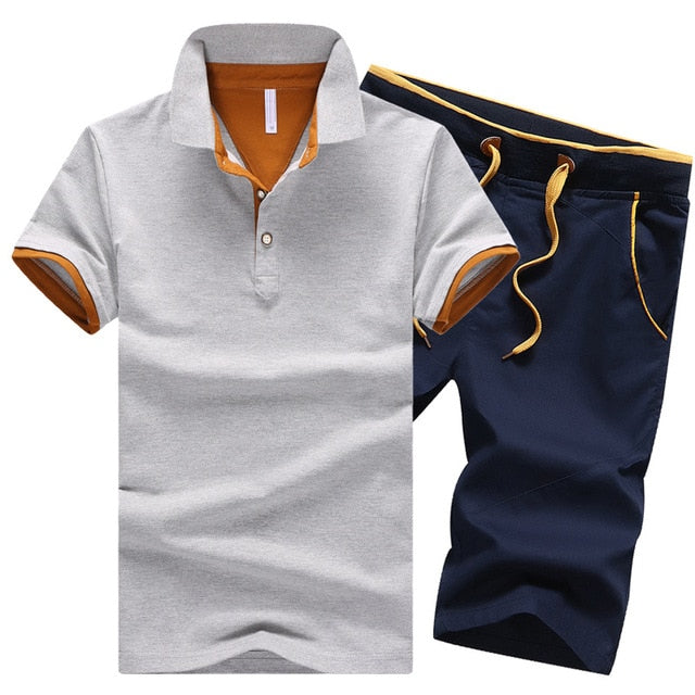 Cotton Mens Sets Polo Shirts Sets with Shorts