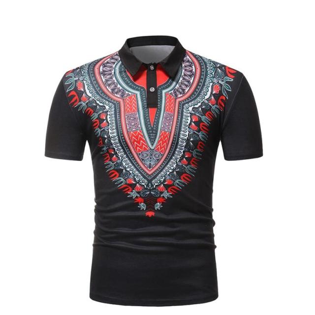 Camiseta para hombre estilo africano Comf Slim Fit manga corta impresa