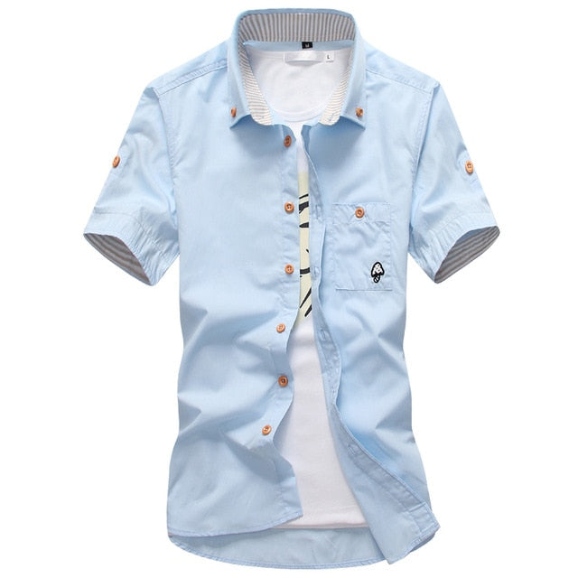 Camisas casuales de manga corta para hombre con bordado de setas Camisas de algodón de verano