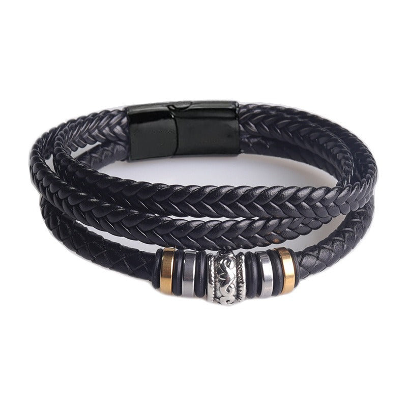 Pulsera de cuero para hombre con cierre magnético de acero inoxidable con grabado "I Love You"