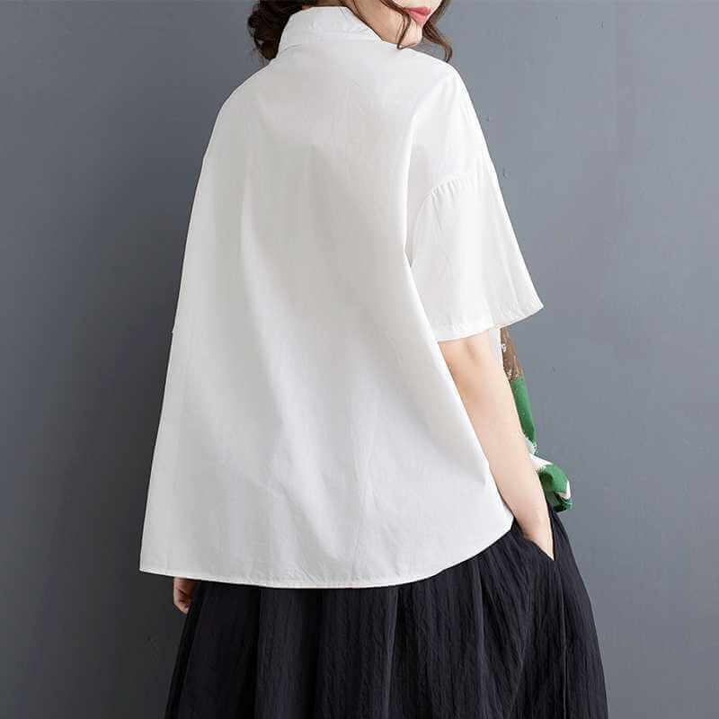 New Korean loose plus size patchwork short sleeved shirt for women