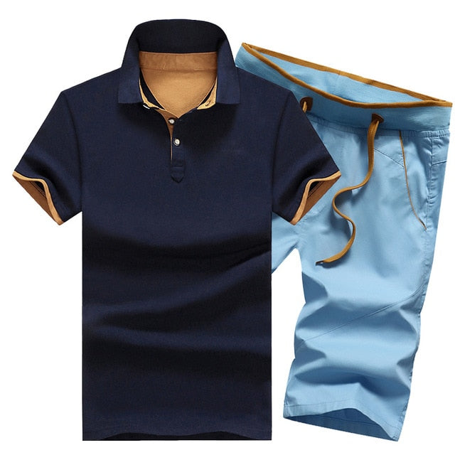 Cotton Mens Sets Polo Shirts Sets with Shorts