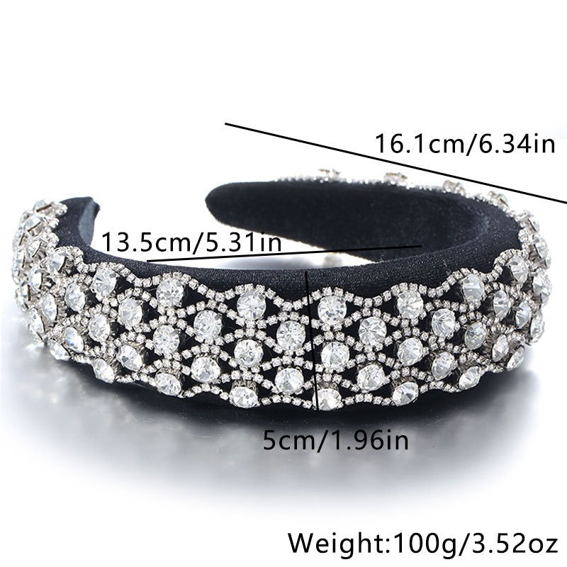 Fashionable full set rhinestone wide edge solid color sponge head hoop