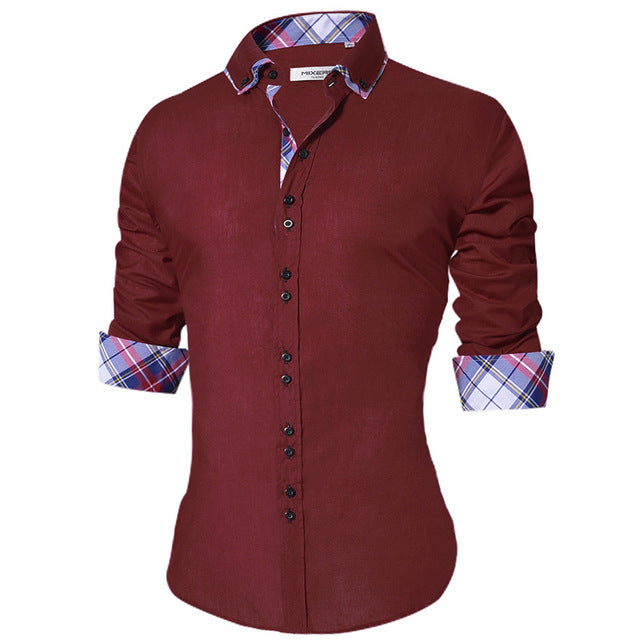 Camisa casual para hombre Camisa ajustada con botones Vestido formal de manga larga