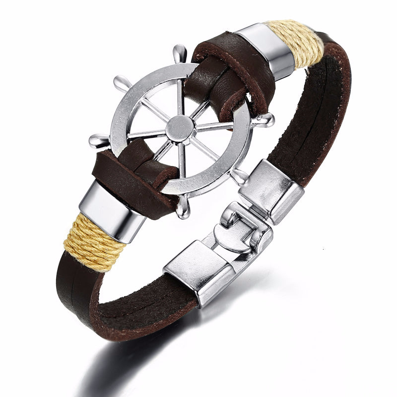 Jewelry Alloy Ship Helmsman Rope Black Brown Mens Trendy Bracelet
