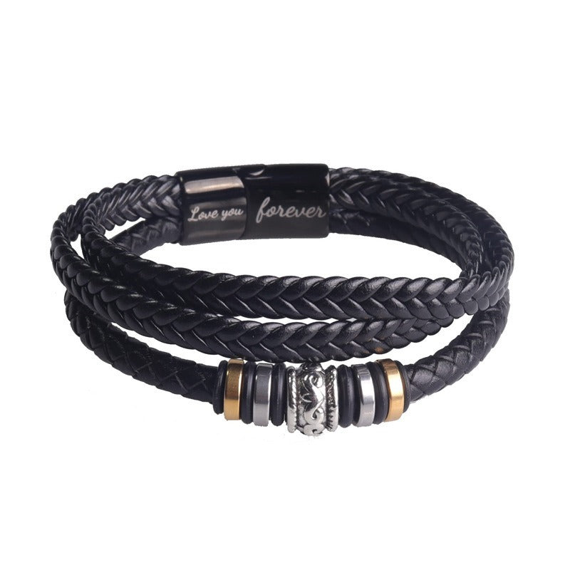 Pulsera de cuero para hombre con cierre magnético de acero inoxidable con grabado "I Love You"