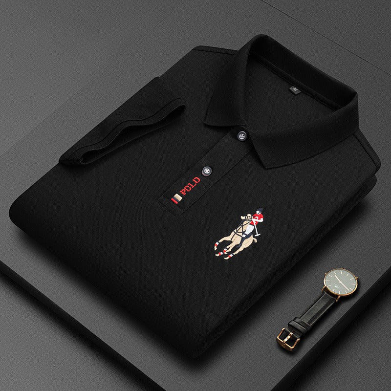 Men's short sleeved POLO shirt with a lapel and pearl T-shirt