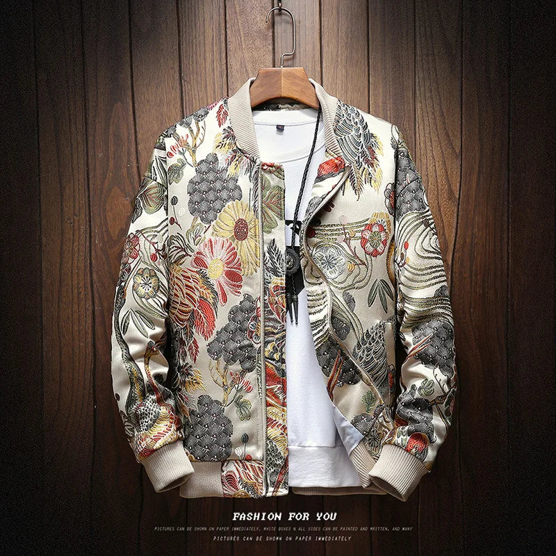 Chaqueta bomber con bordado japonés para hombre holgada 