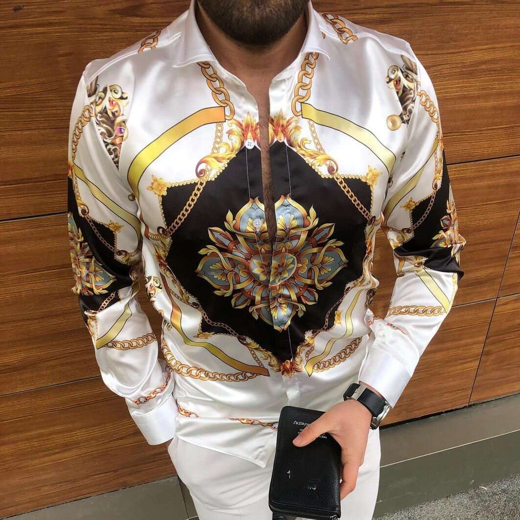 Autumn Men's Printed Casual Long Sleeve Dress Shirt