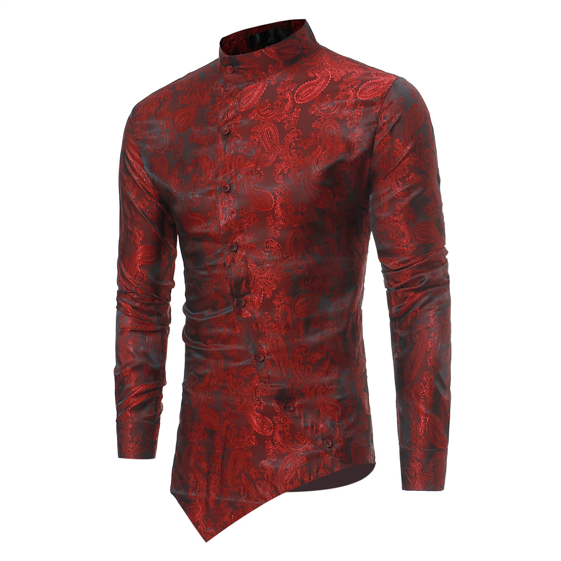 Irregular Hem Design Men's Casual Long Sleeve Dark Textured Shirt