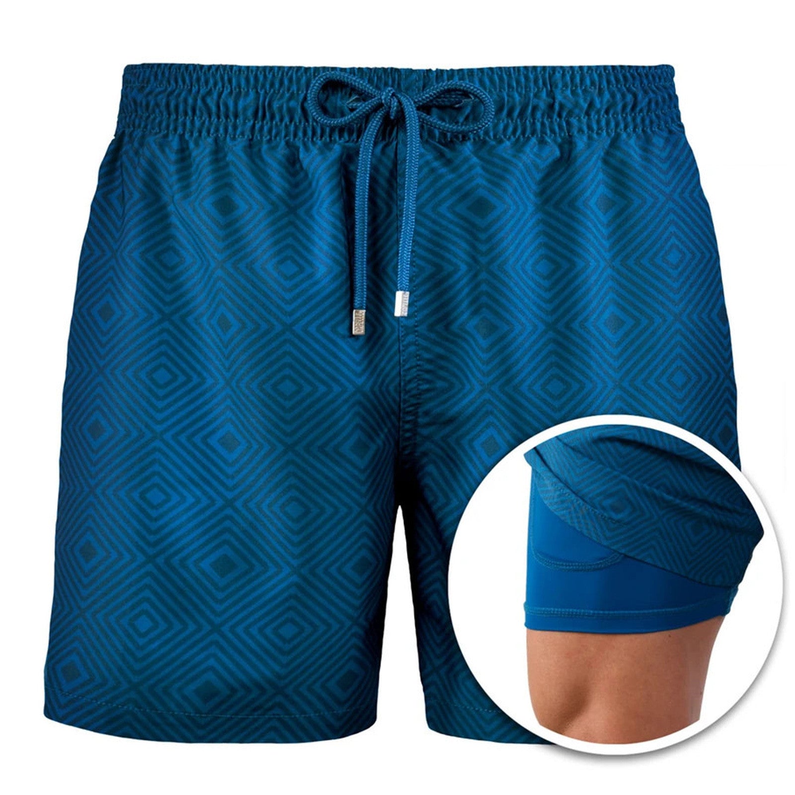 Shorts dobles estampados de playa para hombre 