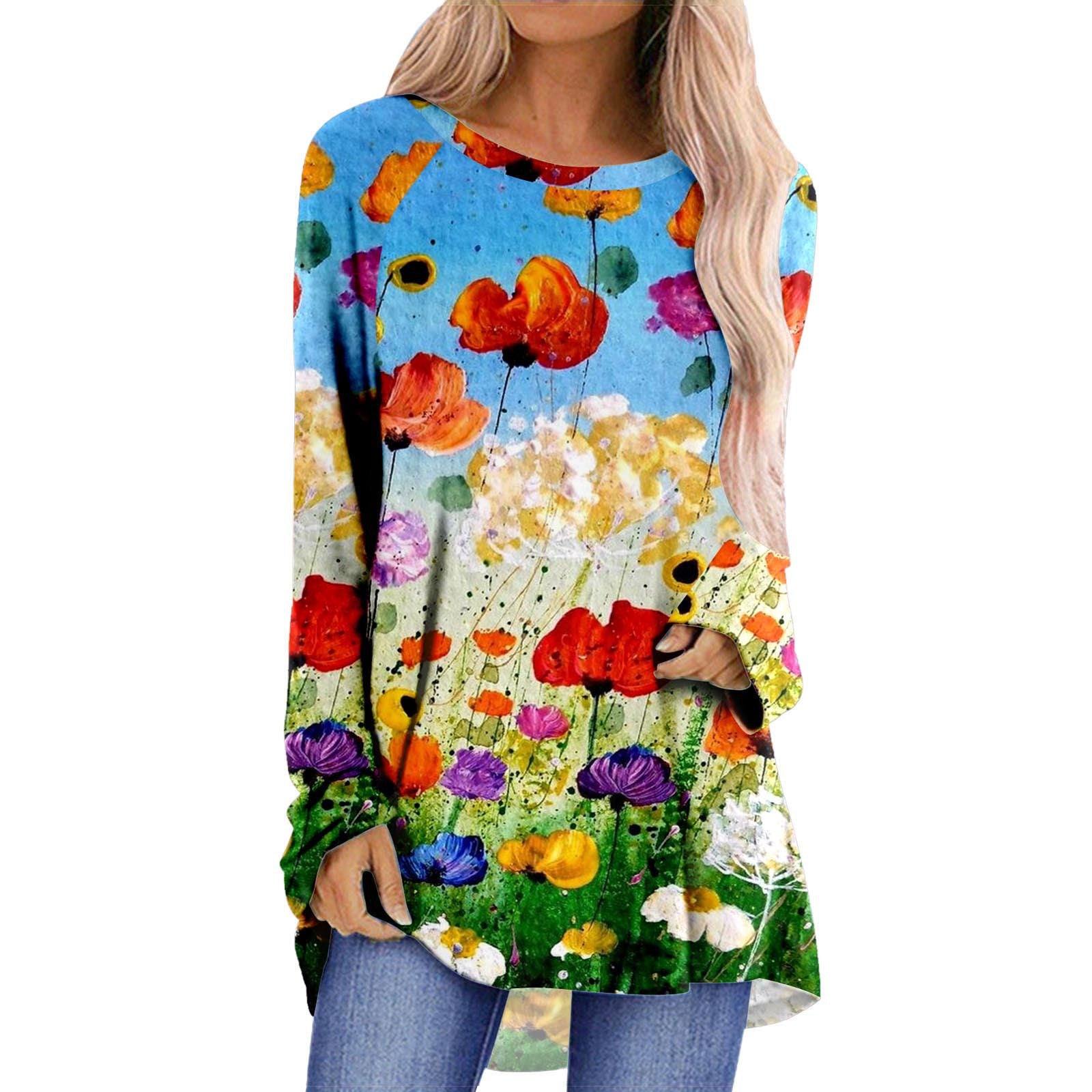 Loose Western Style 3D Round Neck Pullover Long Sleeve T Shirt For Women