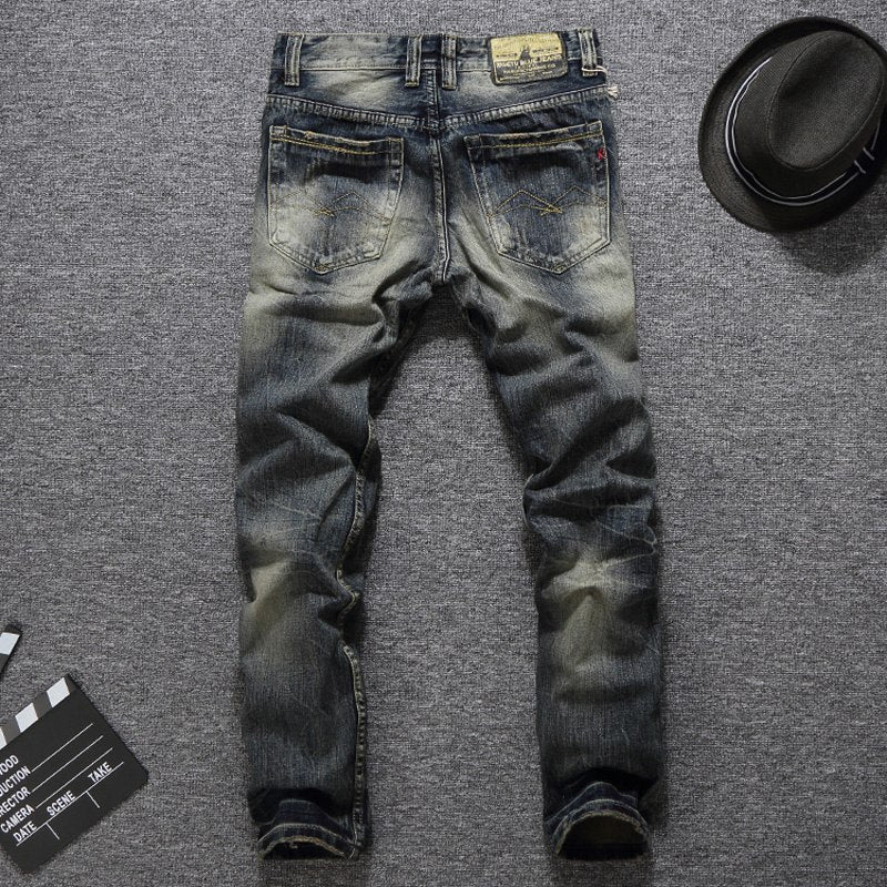 Men Jeans Vintage Retro Style Slim Fit