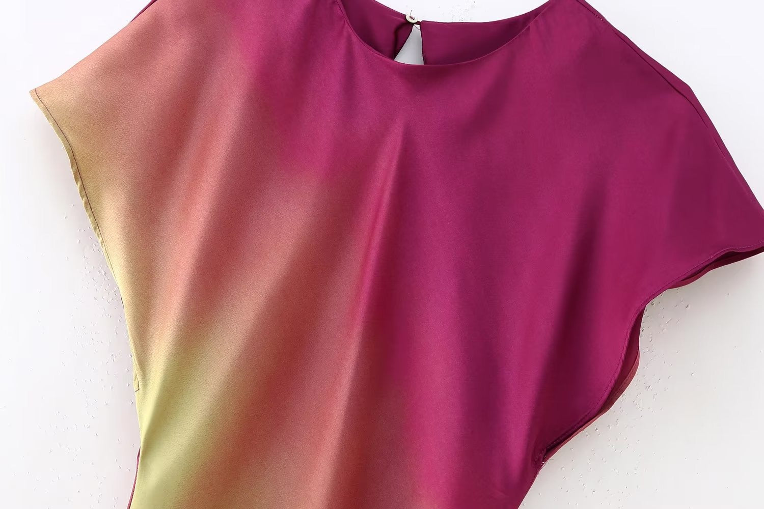 Fashion Elegant Polo Neck Short Sleeve Waist Fold Tie Dyed Dress For Women