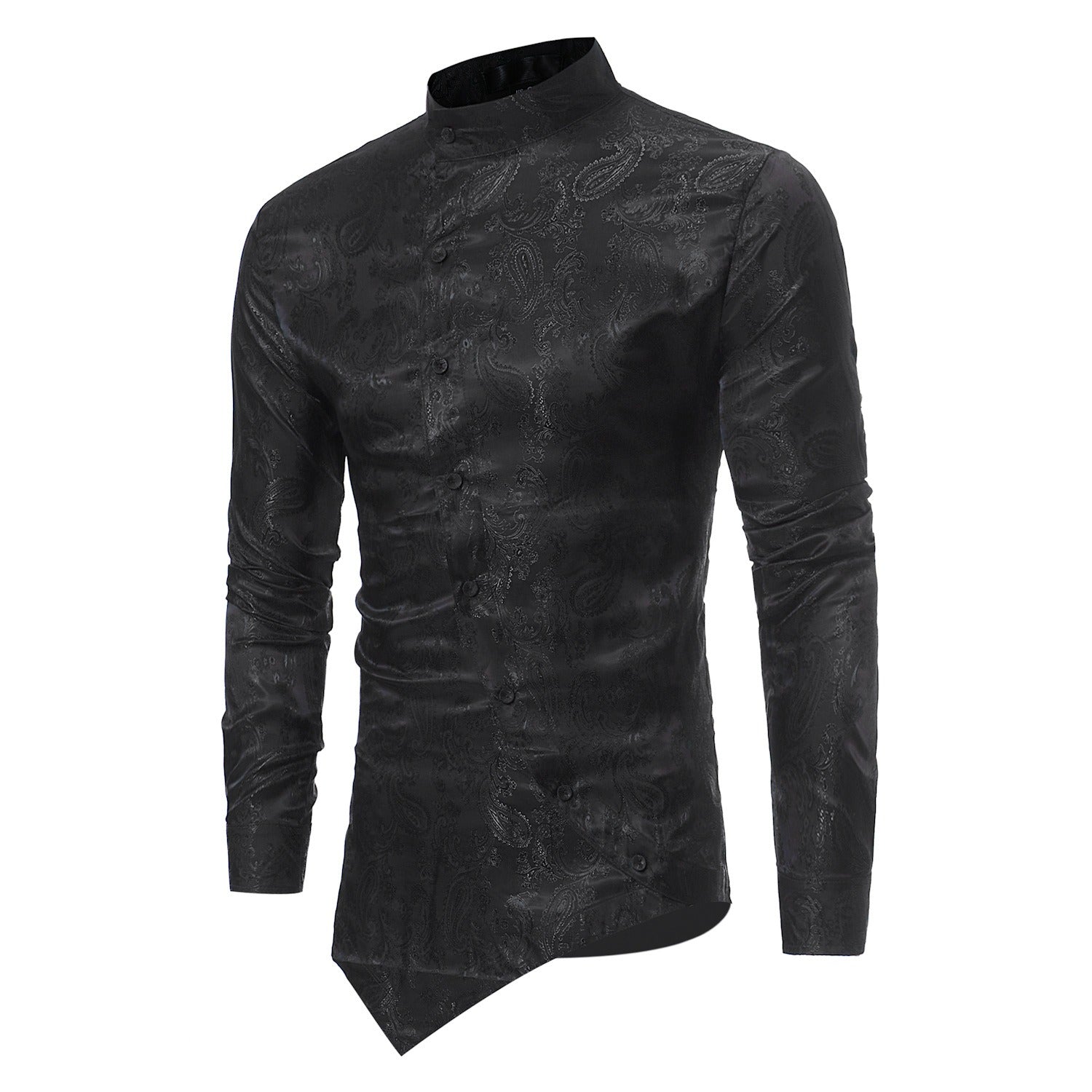 Irregular Hem Design Men's Casual Long Sleeve Dark Textured Shirt