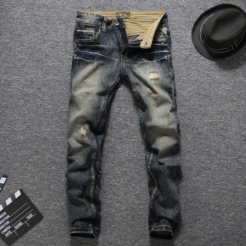 Men Jeans Vintage Retro Style Slim Fit