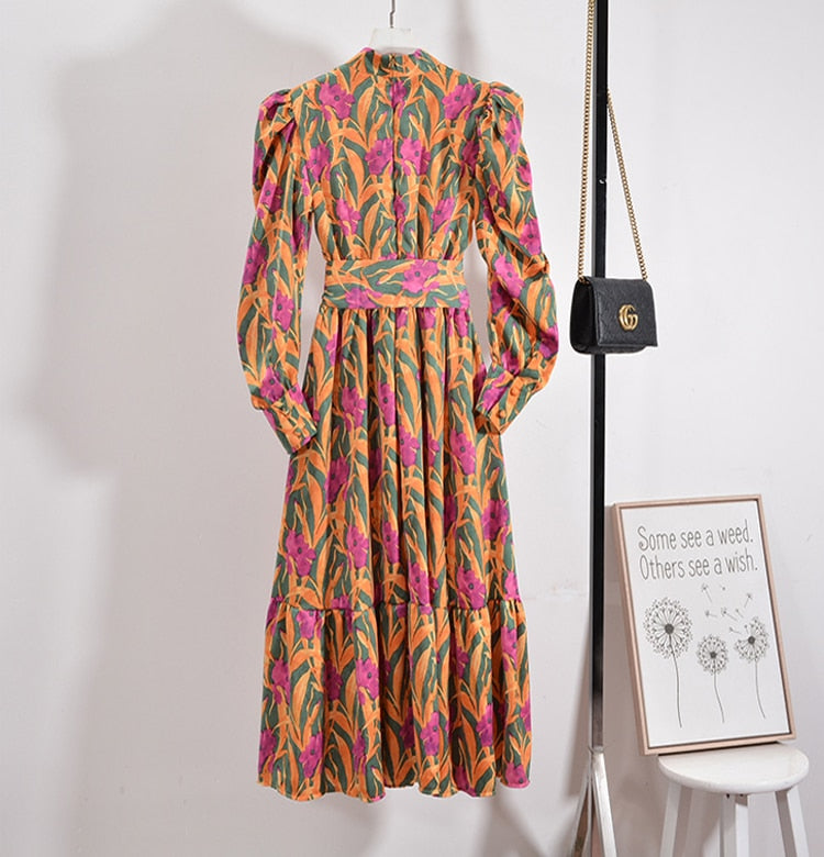 Designer Style Women Midi Dress Floral Printed
