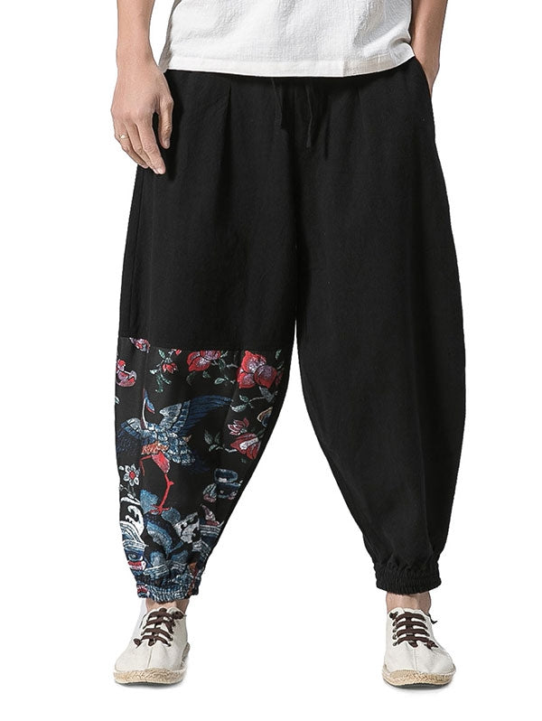 Cotton Linen Chinoiserie Jogger Pants