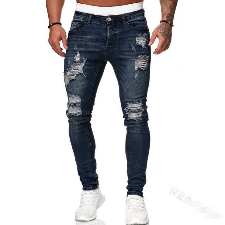 Pantalones vaqueros casuales sexys con agujeros para hombre 