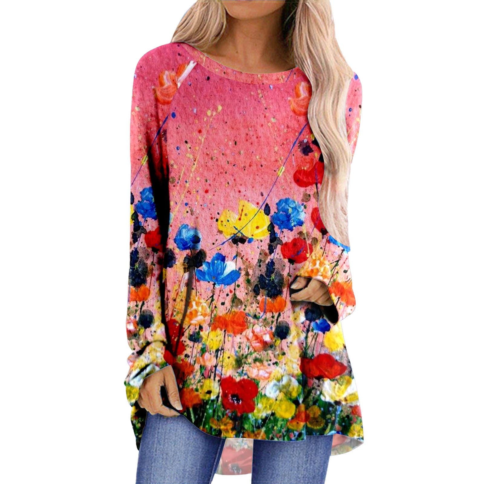 Loose Western Style 3D Round Neck Pullover Long Sleeve T Shirt For Women