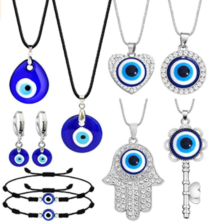 New Colored Glass Devil's Eye Pendant Necklace Set