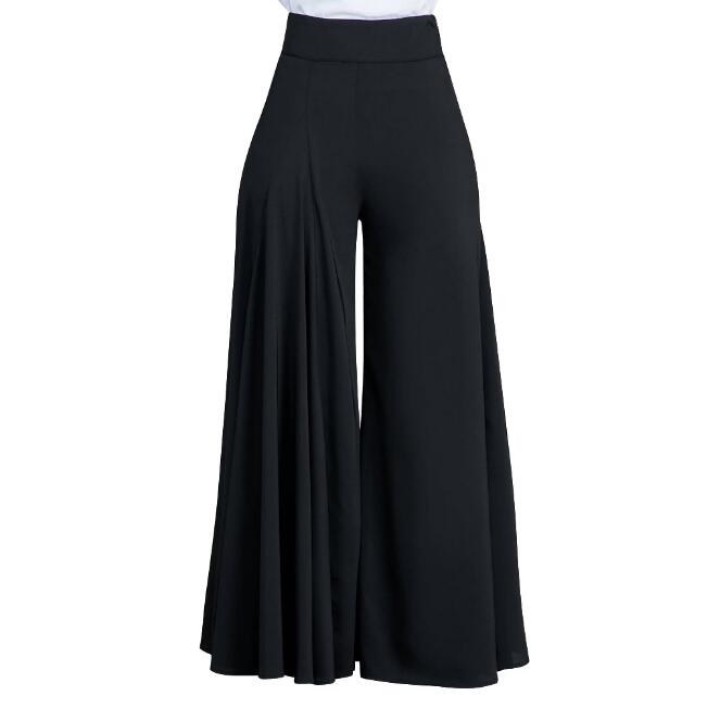 Pantalón palazzo largo de pierna ancha y cintura alta, holgado, elástico, para oficina, para mujer 