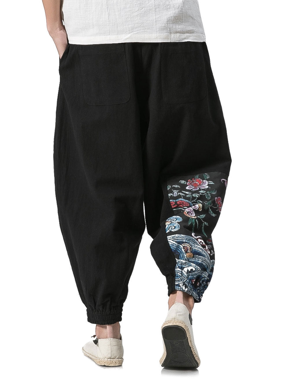 Cotton Linen Chinoiserie Jogger Pants