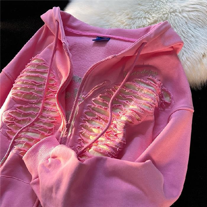 Broken Embroidery Butterfly  Women's Hoodie Cardigan Sweatshirt